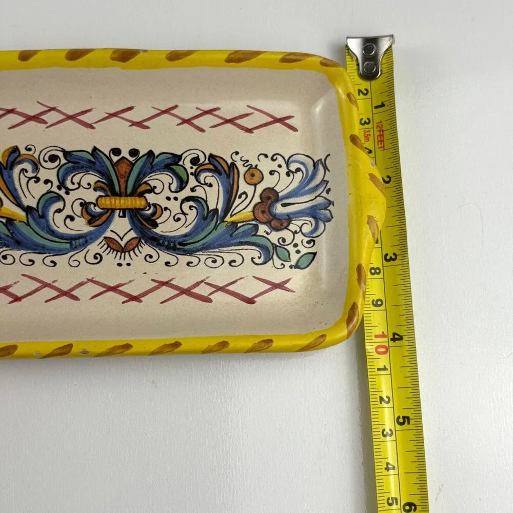 Meridiana‎ Ceramiche Hand-Painted Italian Rectangular Vanity Tray 6”x4” Trinket